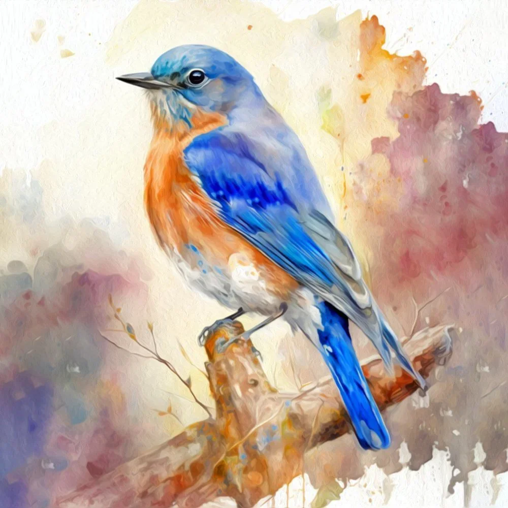 Eastern Bluebird Watercolor Oil Painting Wall Art Print - Picture 8 of 8